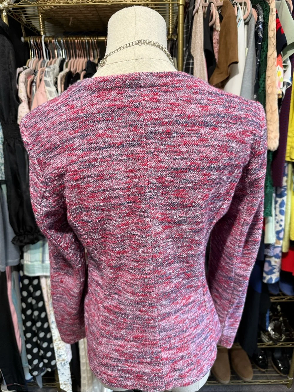 J.Crew Micro Tweed Jacket in Poppy Pink Collarless Zip Blazer Small
